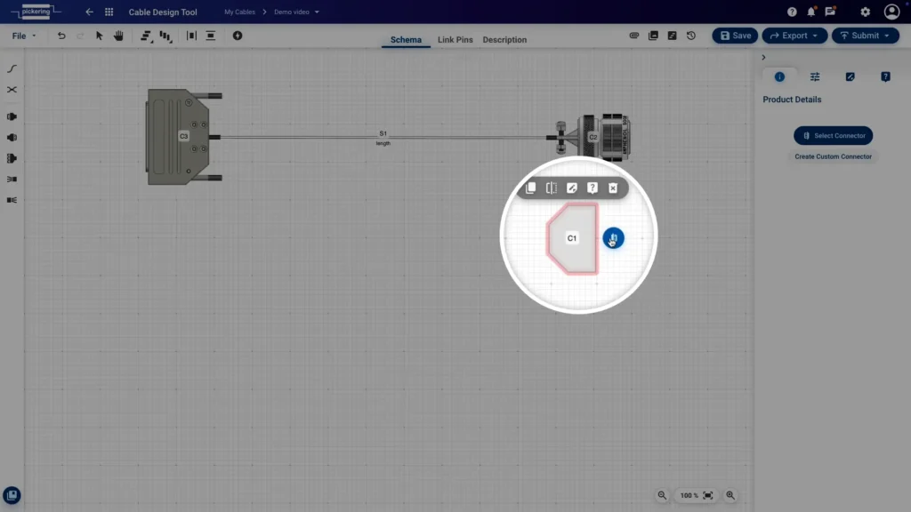 Right clicking an empty space on the canvas to add a connector, with the Select Connector button opening the filter view