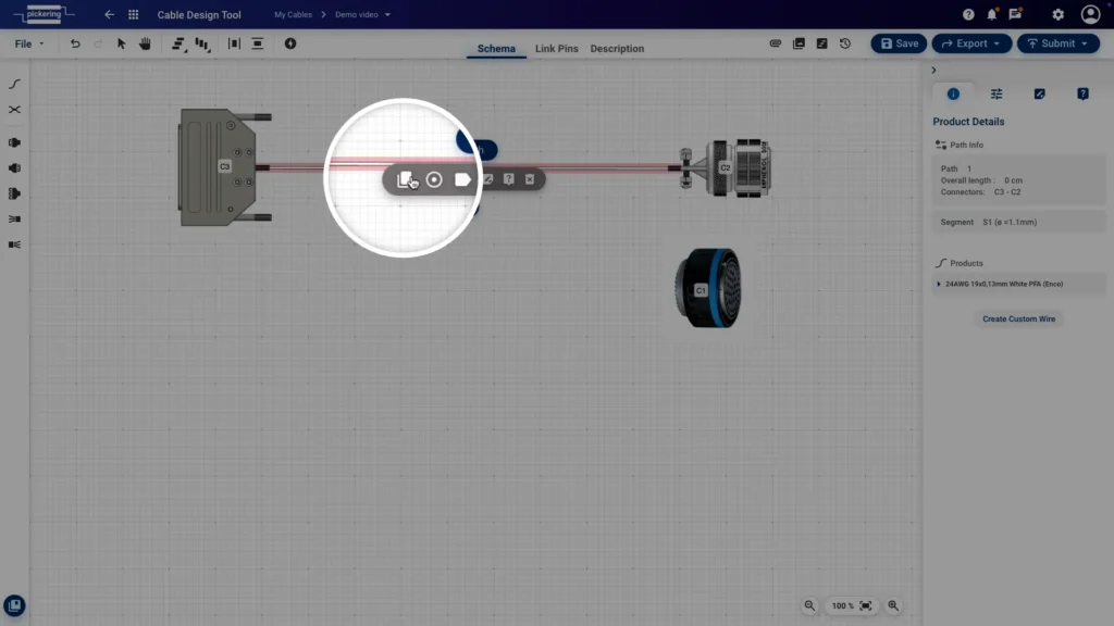 Duplicating an existing wire using the duplicate button in the Cable Design Tool