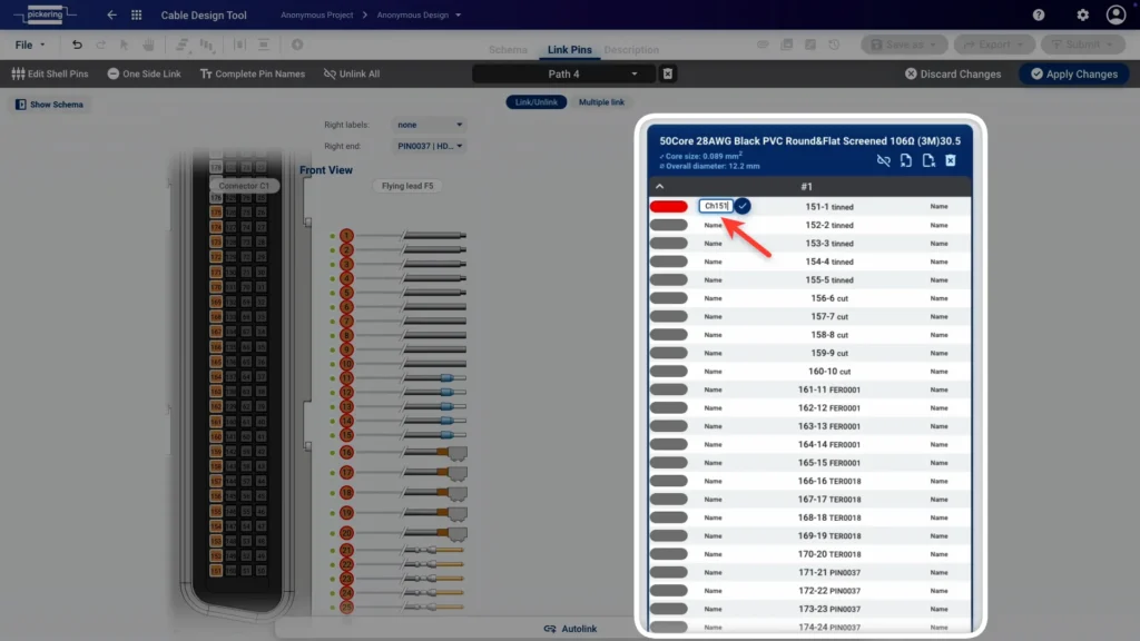 Adding or editing pin names manually in the pinout view after the CSV import
