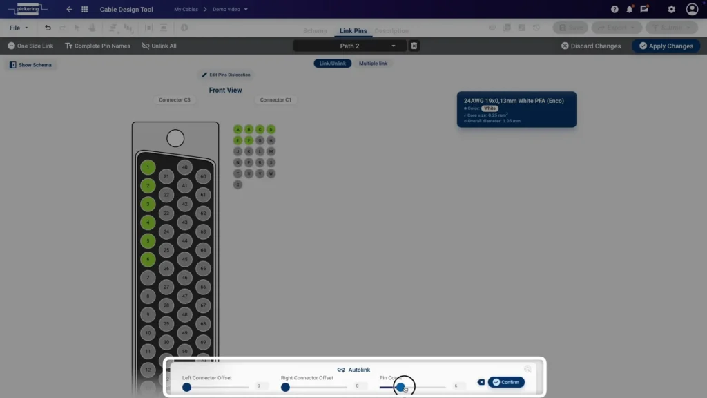 Linking connector pins sequentially with the Autolink feature in the pinout view