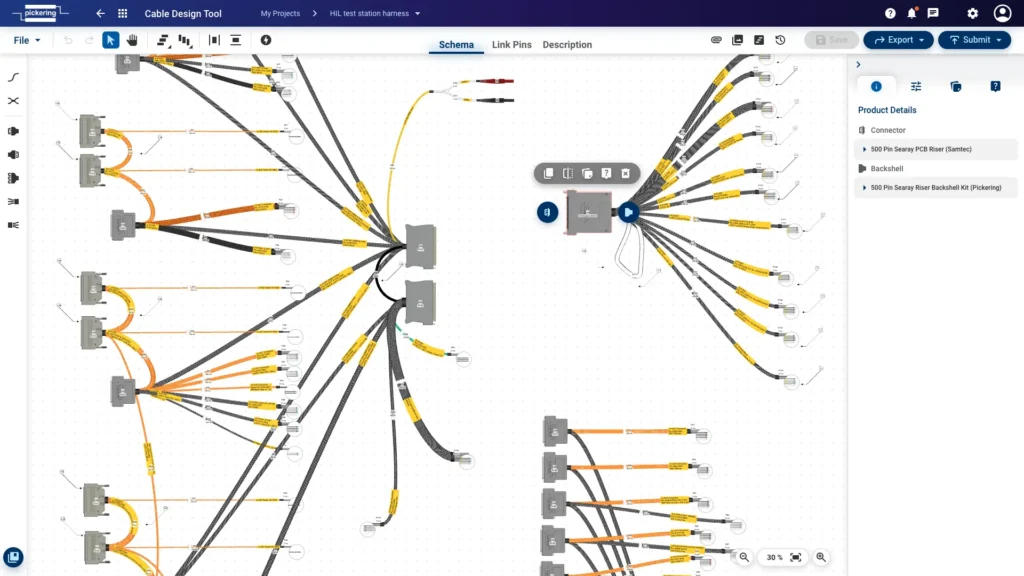 HIL test station harness designed in Pickering's Cable Design Tool